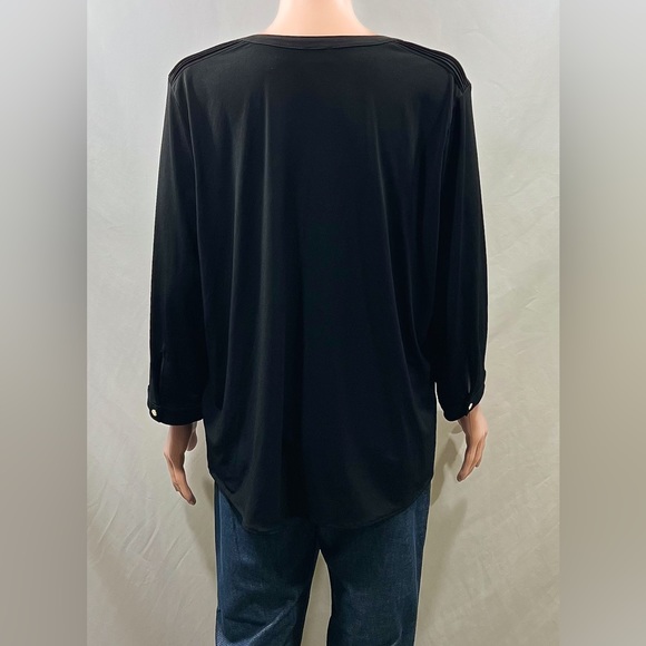 Anne Klein Black Blouse with Gold Logo Buttons Size: XL Great Condition! - Picture 2 of 8